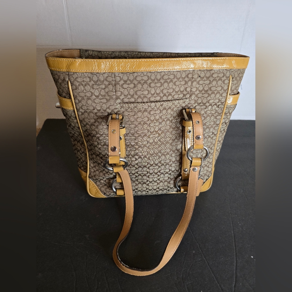 Authentic Vintage COACH Brown Camel Monogram Tote Handle Bag & Matching Wallet - Picture 2 of 7